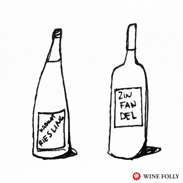 Riesling and Zinfandel go well with Canadian Bacon Pizza - illustration Wine Folly