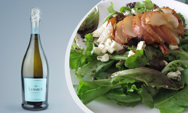 Try a dry to barely sweet prosecco with pear gorgonzola salad