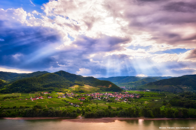 The view from the old abbey in Durnstein in the Wachau Valley wine region