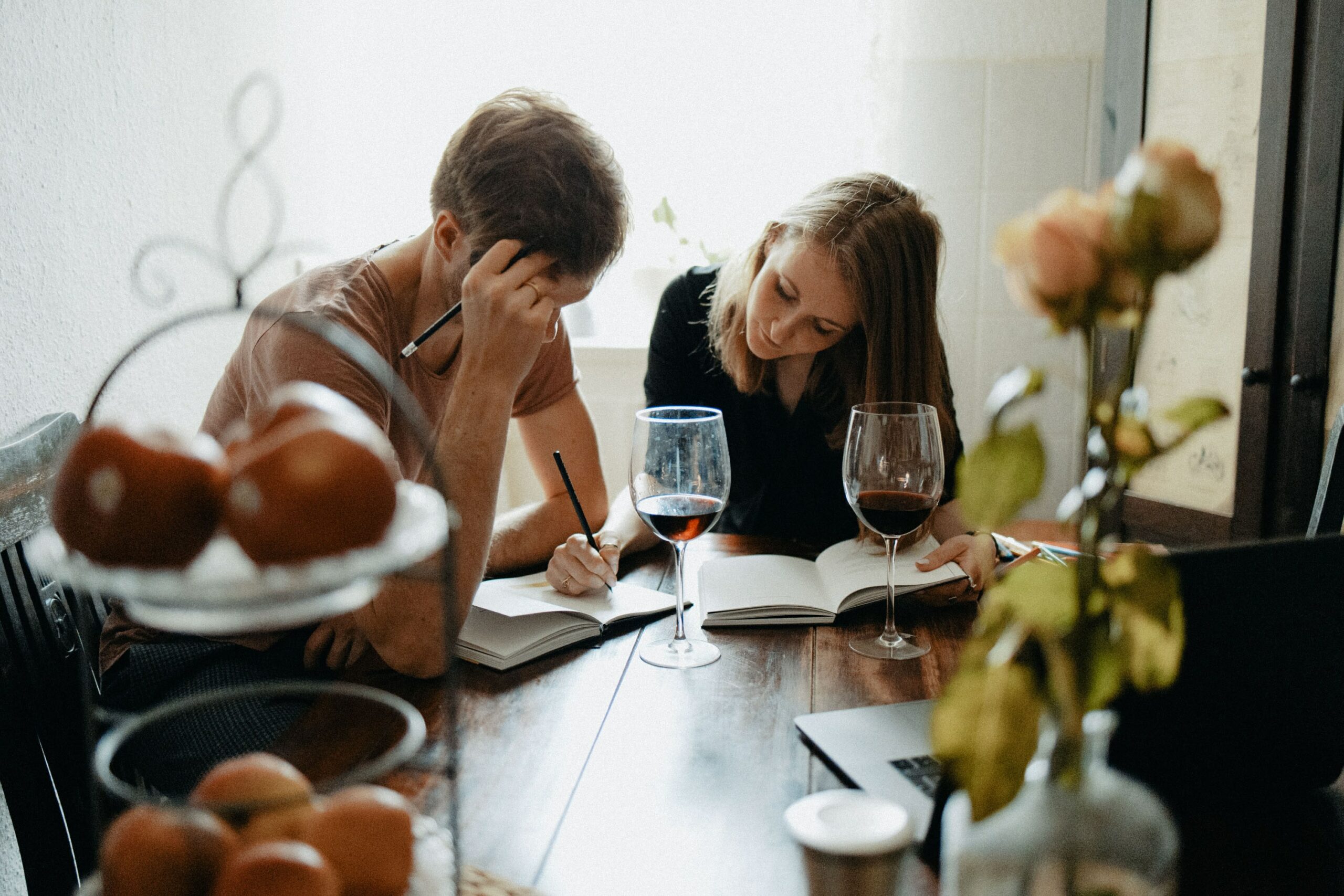 Wine students journaling about their wine