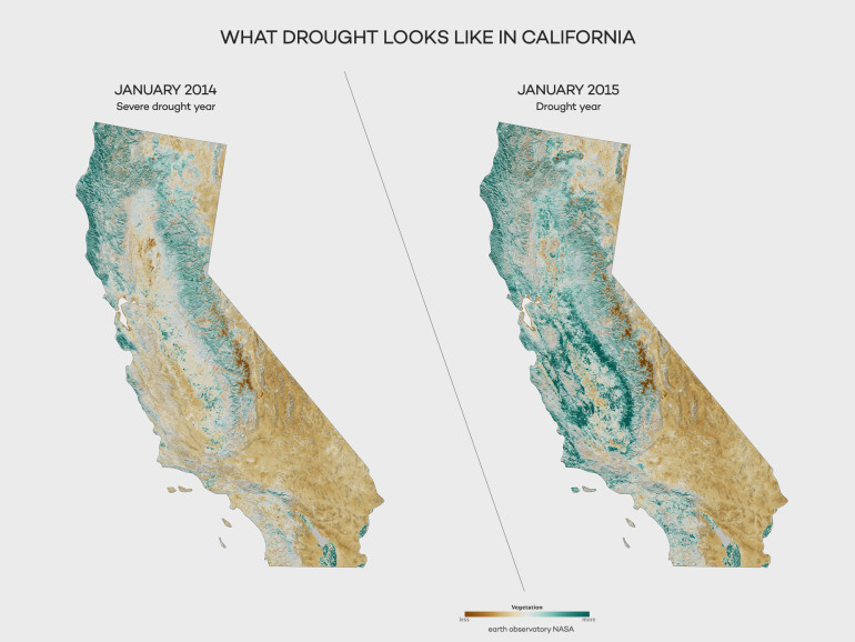 Vegetation in California Drought Years by NASA earth observatory