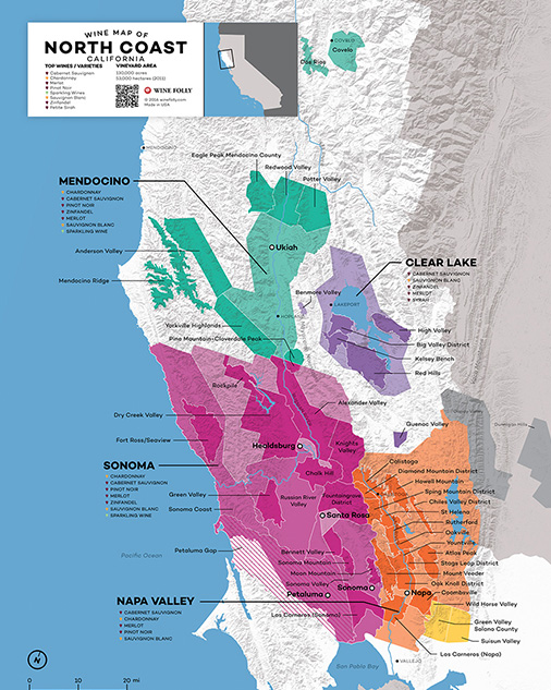 North Coast Wine Map (detailed 12x16) by Wine Folly