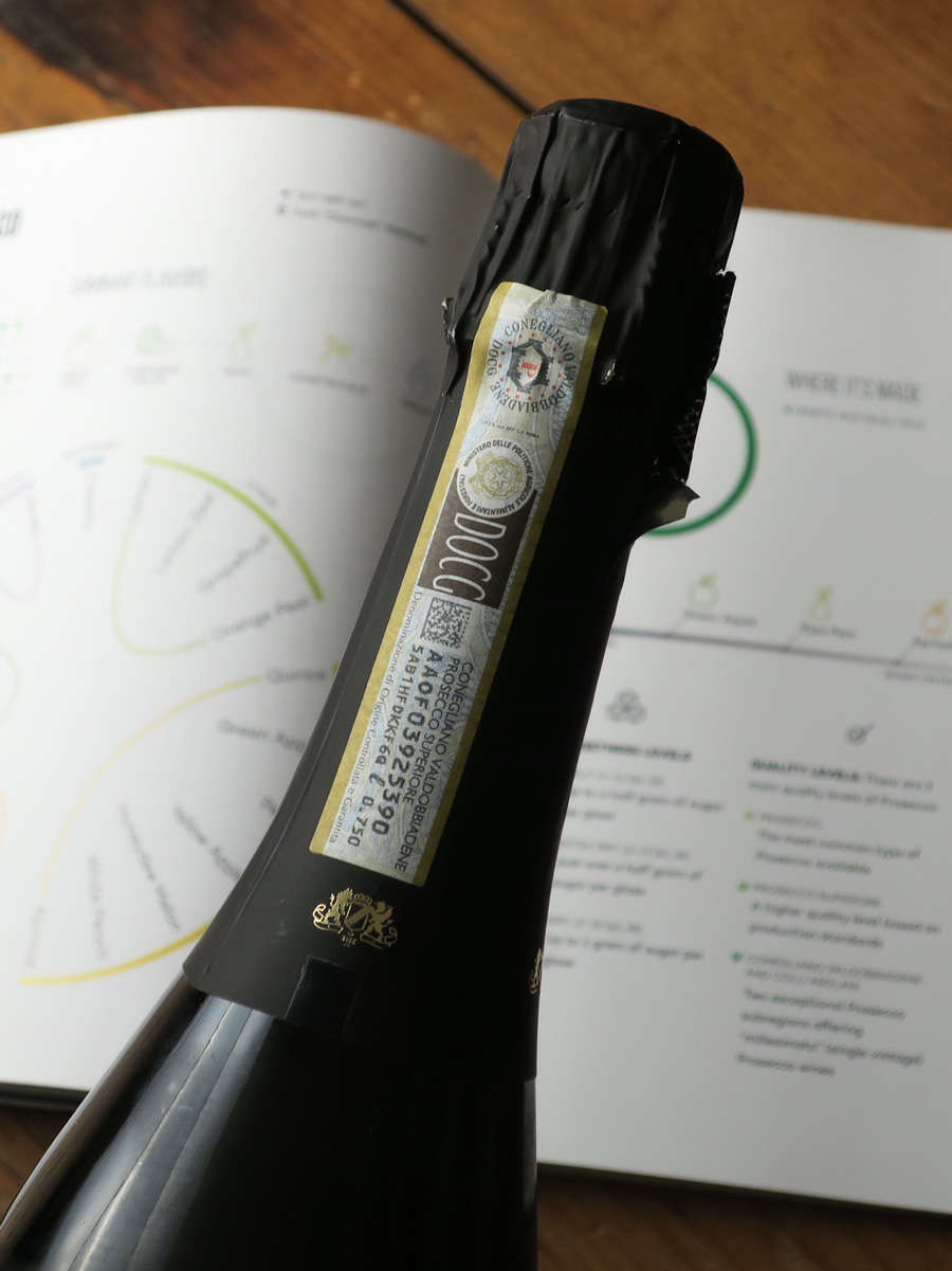 The classification styles of Prosecco are marked on the bottle neck