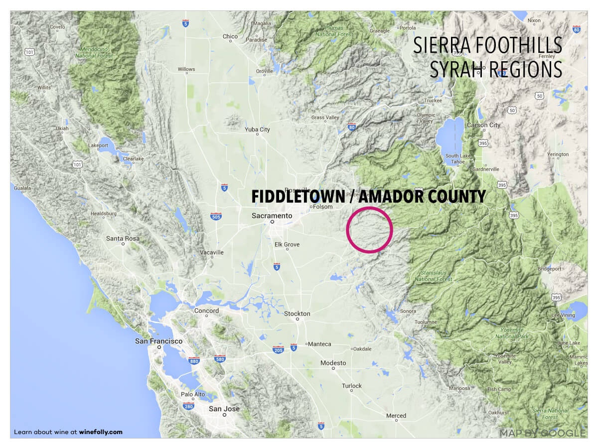 Sierra Foothills region map