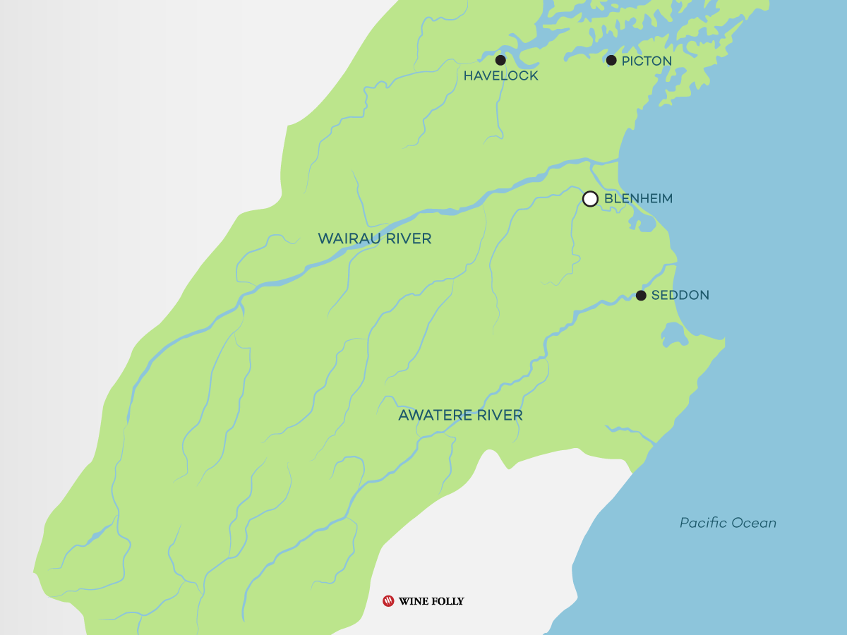 Map of the Marlborough area in New Zealand