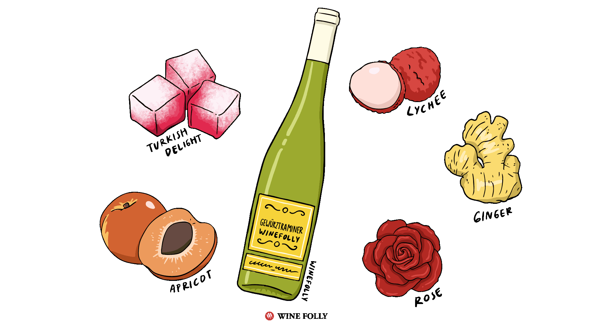 Alto Adige Wines Gewürztraminer - Illustrated by Gerry Selian Wine Folly